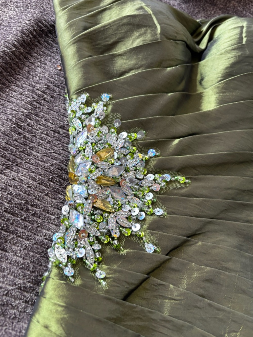 Mac Duggal Olive Strapless Evening Dress with Crystal Embellishment - Picture 2 of 6